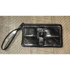Hobo International Clutch Wristlet Leather Purse Black Handbag Buckle Vintage